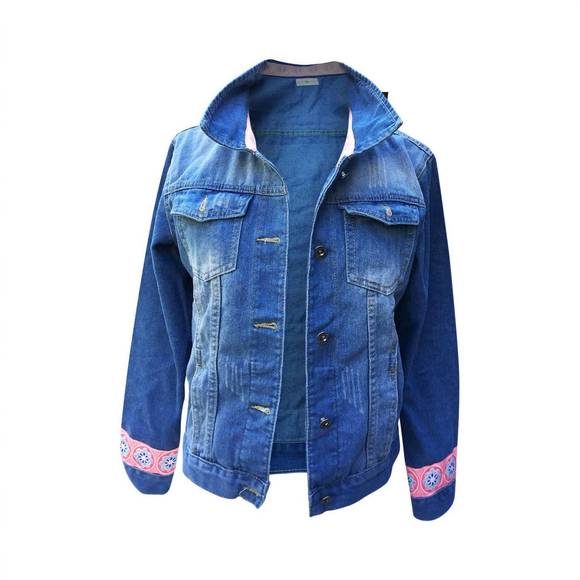 NEW HADLEY POLLET pansy flower jean jacket in medium blue - Picture 1 of 4